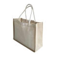 Wholesale Black Handle Reusable Bags Front Canvas Pocket Tote Jute Shopping Bag with Customized Logo